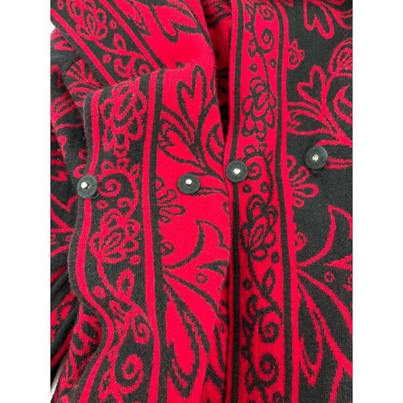 Neve Womens Hooded Knit Sweater Jacket With Belt - Size Small Red & Black Floral - Picture 11 of 11